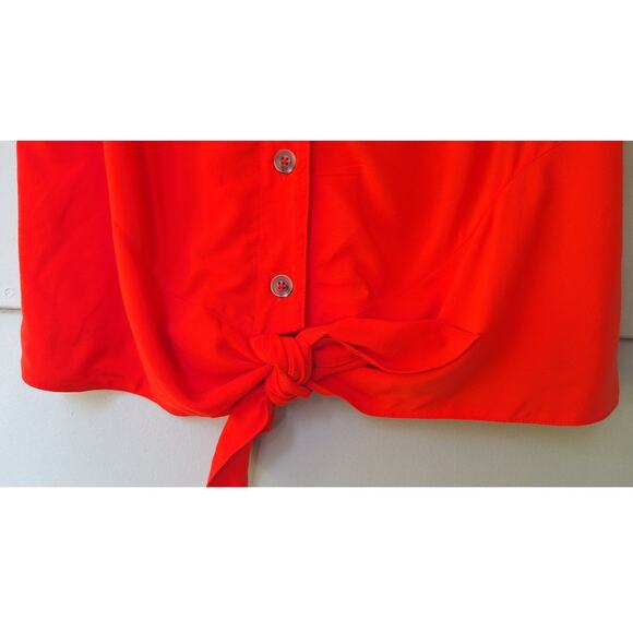 Maeve by Anthropology Front Tie Button Down Blouse Top Shirt Red Size 8 M Rayon - Picture 5 of 10